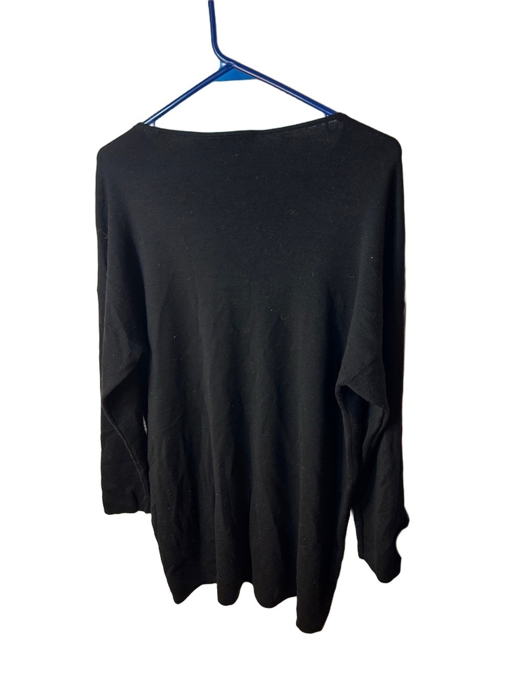 Eileen Fisher Superfine Merino Wool Black Long-Sleeve Crewneck Knit Tunic Top L - Picture 5 of 5